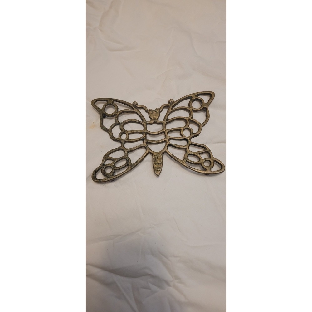Vintage Brass Butterfly Trivet, Ornate MCM Butterfly Wall Decor